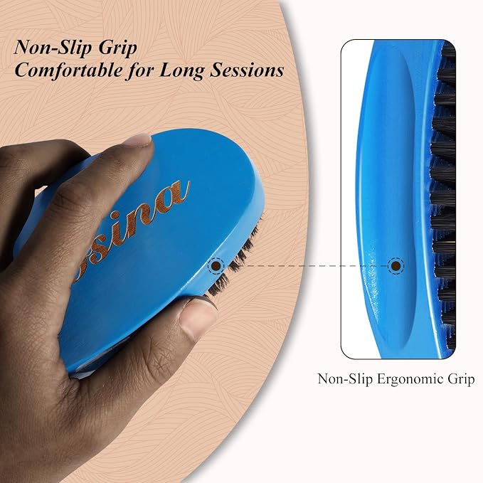 Wave Brush for Men – Medium Hard Boar Bristle Hair Brush for 360 Waves, Wolfing & Daily Grooming – Curved Palm Mens Hair Brush for Thick, Coarse & Curly Hair – Beard Grooming & Hair Styling Brush