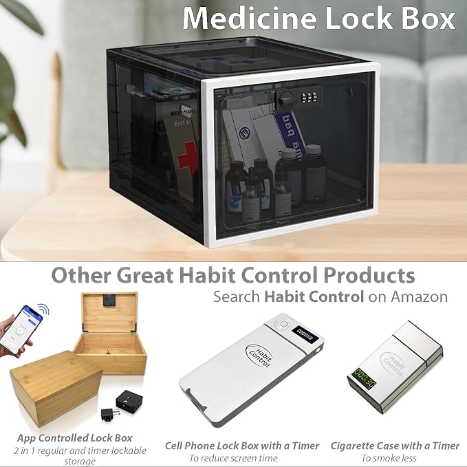 Medicine Lock Box with Combination Lock, Large Medication Lock Box with Code, Locked Refrigerator Box for Food, Snack, Tablet Storage Locker, Cell Phone Jail Classroom, Family (Black)