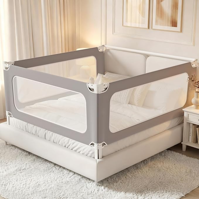 MagicFox 3 Piece Twin Size Bed Rail for Toddlers, Upgraded Height Adjustable Baby Bed Rail Guard, Thickened Child Safety Bed Rails for Twin Size Beds (74.8"x74.8"x39" Gray)