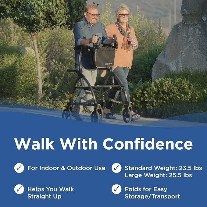Journey UPWalker Standard – The Original Upright Walker – Premium, Lightweight Adjustable Upright Rollator Walker with Seat for Adults, Seniors & The Elderly