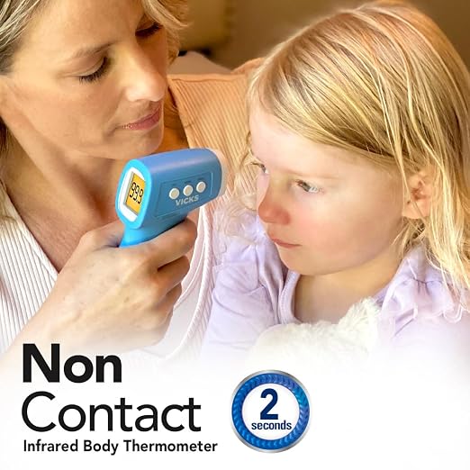 Vicks Non-Contact Infrared Thermometer for Forehead, Food & Bath, Blue | No-Touch Forehead Thermometer for Adults and Kids, Fast, Reliable and Accurate reading