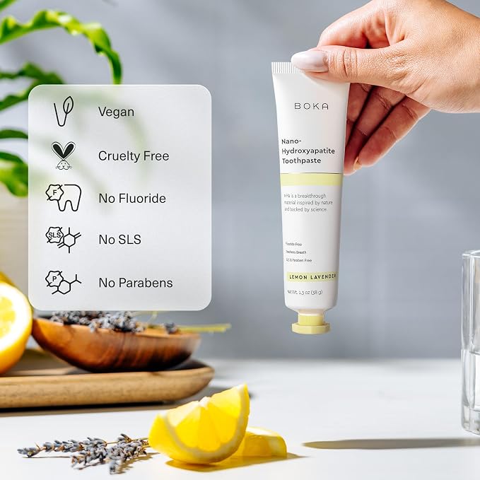 Boka Fluoride Free Toothpaste, Nano Hydroxyapatite Toothpaste, Appropriate for Sensitive Teeth - for Adult Oral Care - Lemon Lavender Flavor, 1.3 Fl Oz 2Pk