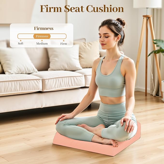 TranquilRelax Memory Foam Seat Cushion for Office Chair, 3-Inch, Pink | Medium-firm Support for Long Sitting, Washable Mesh Cover, Non-slip Base, Perfect for Car Seats & Short Drivers