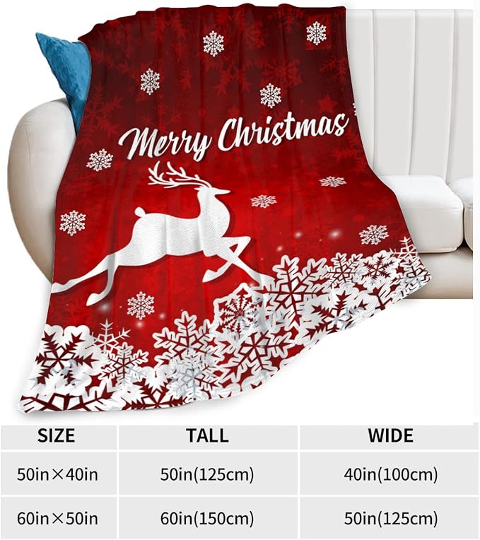 Christmas Blanket Merry Christmas Throw Blanket Red Flannel Fleece Blanket White Snowflake Printed Red White Blanket Soft Plush Blanket for Bedroom Couch Sofa 50"x60"