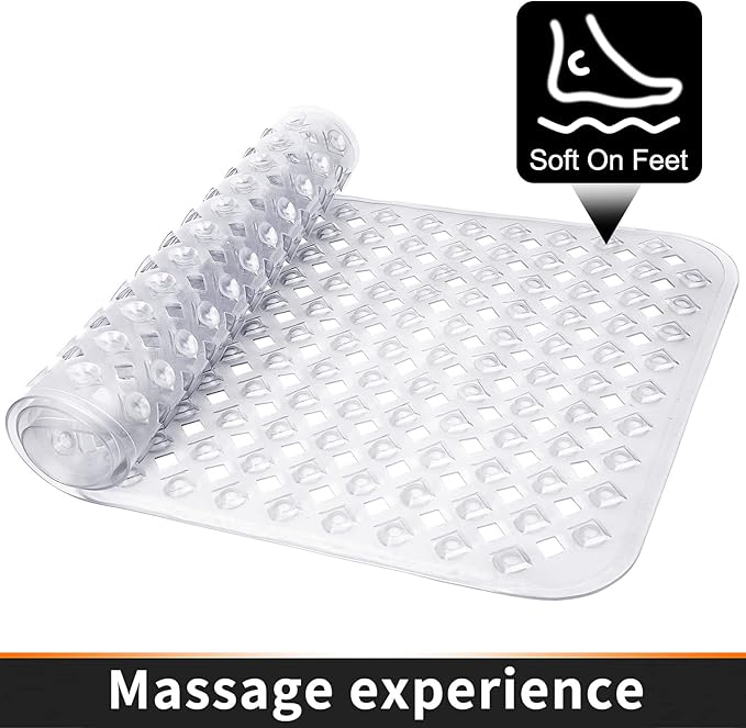 Yimobra Bathtub Mat Non Slip, Super Strong Suction Cups, 27.5"x15.5" Long Shower Mat with Drain Holes, Machine Washable Fast Draining Bath Mats, Bathroom Essentials,White