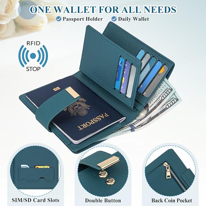 BKNOOU Slim Passport Holder RFID Blocking for Man & Women, Small Passport Holder with Airtag for Travel Compact Leather Passport Wallet Airtag, Zipper Coin Pocket Passport Cover Holder Card, Cash