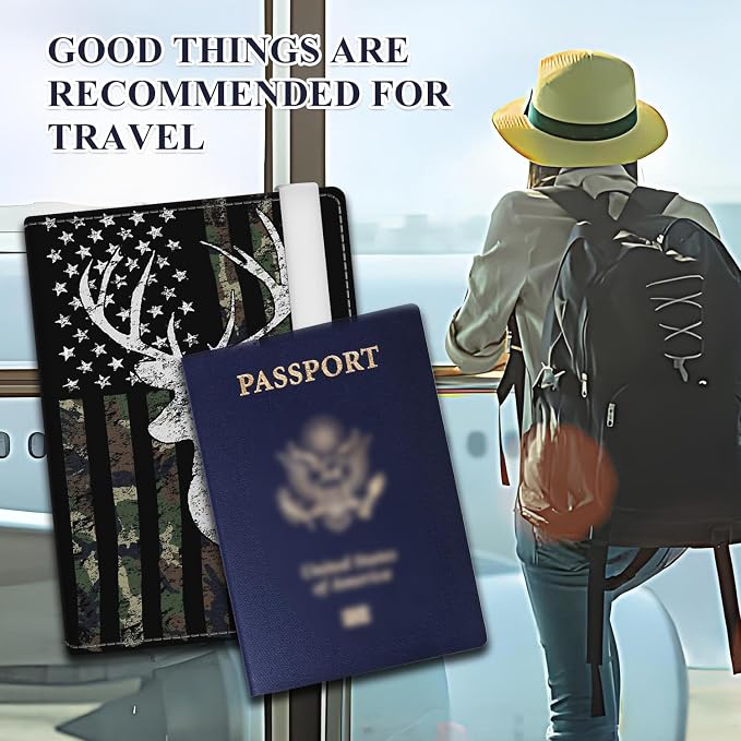 Passport Holder for Travel Essentials, RFID Premium Leather Passport Wallet Cover Case, Unisex Adult, Faux Leather, Animal Print, Reindeer, Rfid Protected