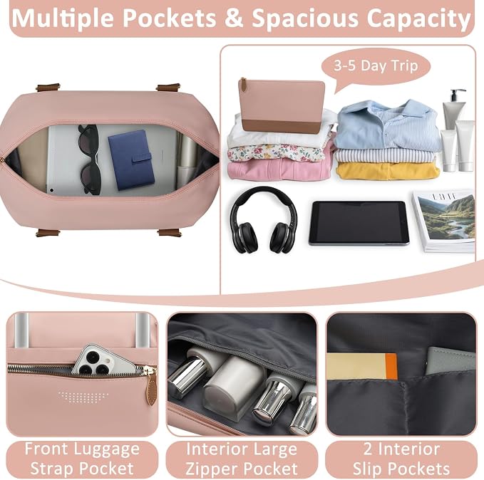 ELONGRIVER Travel Duffle Bag for Women, Weekender Bags, Hospital Bag for Labor Delivery, Lightweight Tote Duffel Overnight Bag with Luggage Sleeve, Airplane Travel Bags with Toiletry Bag, Large, Pink