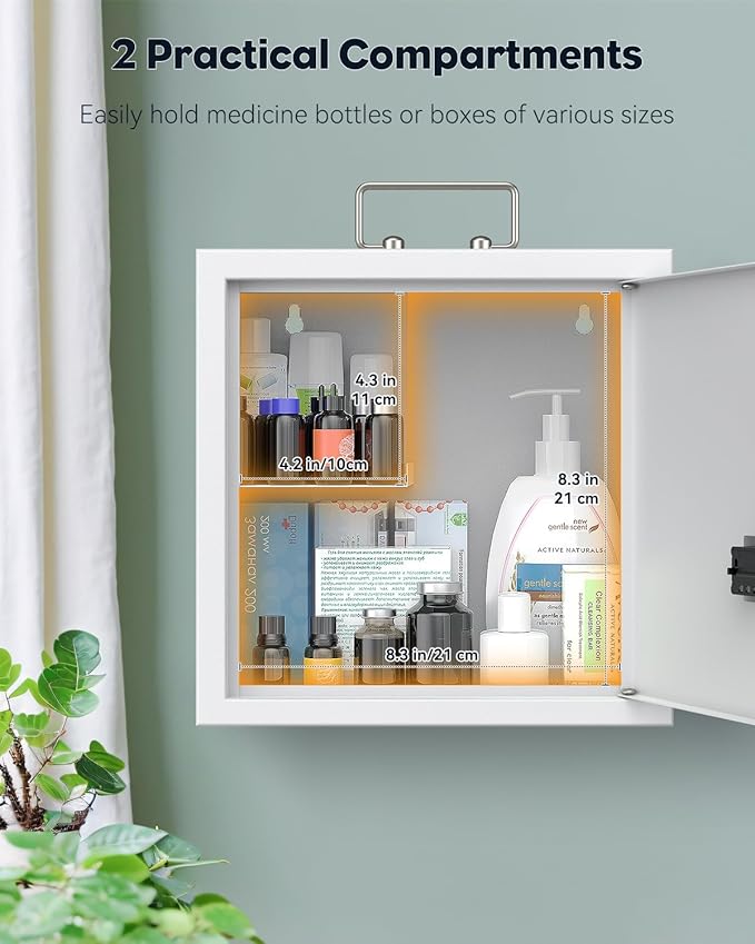 Uniclife Wall Mount Medicine Cabinet with Combination Lock & Handle Locking First Aid Cabinet Lockable Medical Cabinet Medium Medicine Organizer Secure Steel Wall Cabinet Metal Storage Box, White