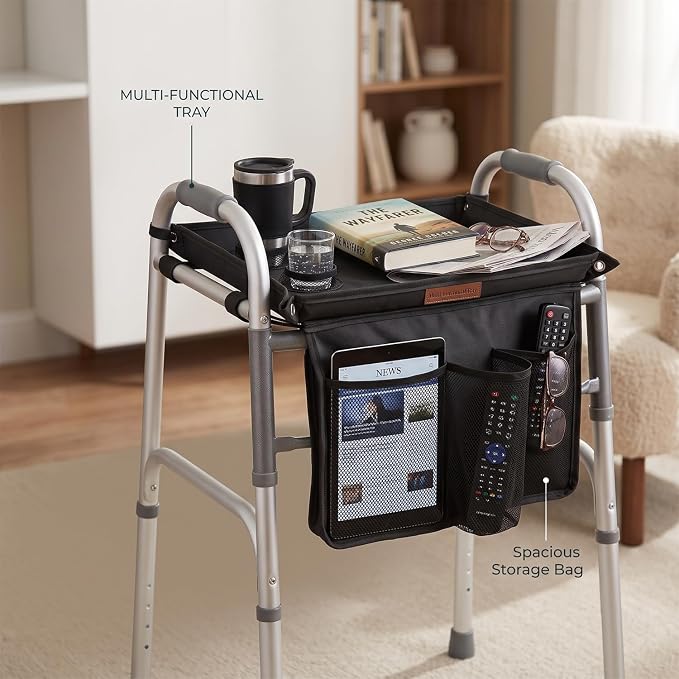 Walker Tray for Folding Walker with Baffles and Cup Holder,Trays for Walkers Detachable,Walker Trays for Rolling Folding Walker,Walker Accessories for Elderly