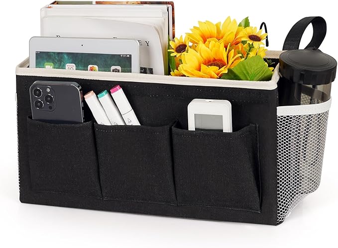 Bedside Caddy Bedside Storage Bag for Headboards/Bunk Bed | Hanging Bed Caddy with Hooks fits Bunk bed Hospital Beds Dorm Bed Rails, Essentials for Phones, Books, Remotes, Water Bottles