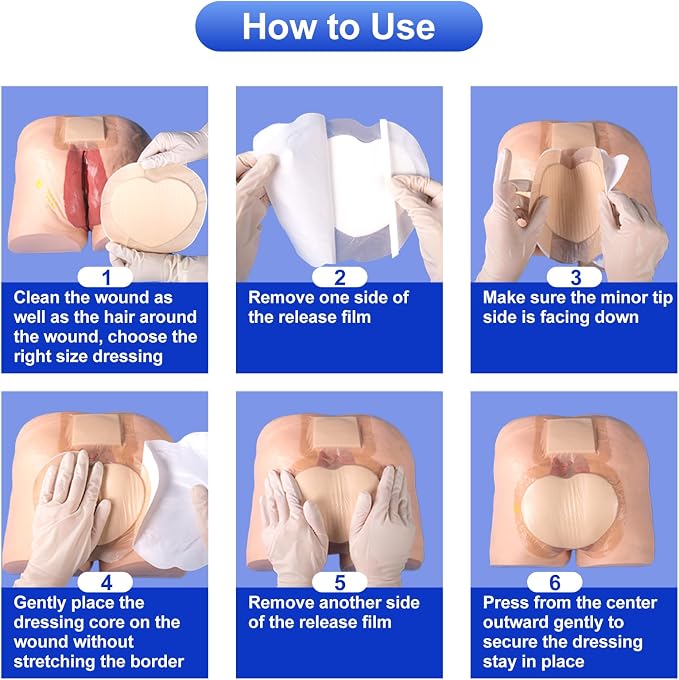 Niceful Sacral Silicone Foam Dressing, Sacrum Bed Sore Bandages for Large Wound 9"x 9"(5PCS)