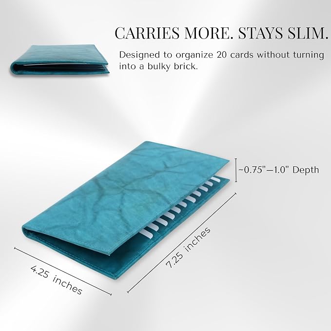 20 Card Wallet for Men, Long RFID Leather Credit Card Holder, Peacock Blue | 2 Bill Compartments | ID Window | Open Bifold | Organized Carry | Jacket Friendly