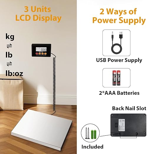 UNIWEIGH Digital Postal Scale 440lb x 10g Accuracy Shipping Scale | Stainless Steel Platforms,Heavy Duty Scale with LCD/Hold/Tare,Postage Scale for Packages,Luggage Scale,Battery&USB Included
