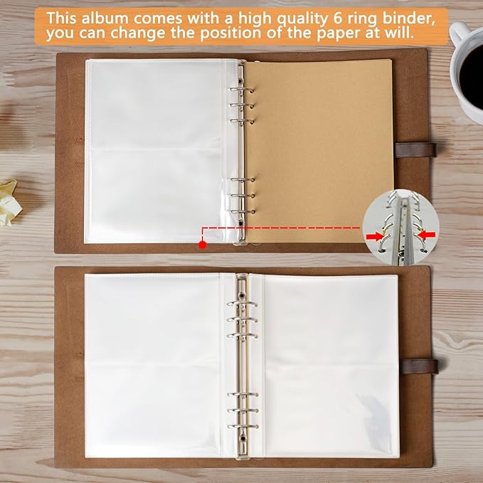 Photo Album 4x6 300 Photos, Genuine Leather Photo Albums with Writing Space with 30 Writing Paper, Travel Family Wedding Kids Graduation Ultrasound Baby Picture Album Scrapbook Photo Album (Simple)