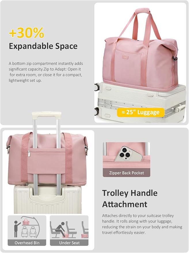 Expandable Travel Duffle Bags Weekender Overnight Bags for Women Men Hospital Bag for Women Labor Delivery with Toiletry Bag Waterproof