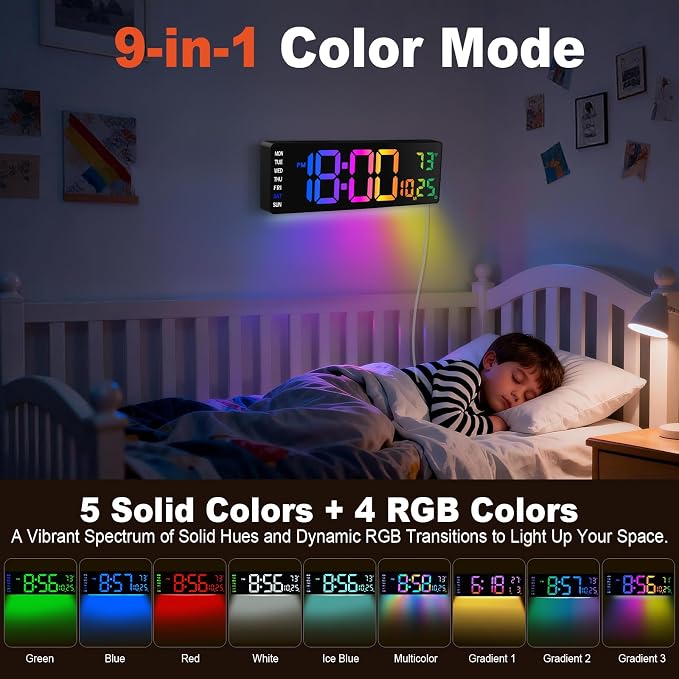 Pytha Sight 16 Inch Large Digital Wall Clock, Large LED Display Digital Wall Clock with Temperature (°C/°F), Remote Control, Auto-Dimming, Night Light for Classroom,Bedroom, Garage,Gym,Seniors Gift