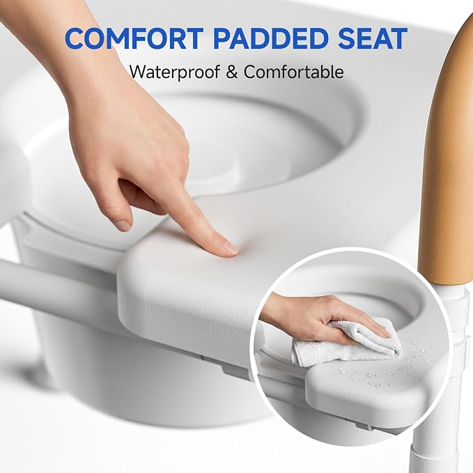 Bedside Commode with Padded Seat,Portable Toilet for Adults,Seniors | Height Adjustable, 350 lbs Capacity, Ideal for Seniors & Post-Surgery Recovery, Removable Bucket for Easy Cleaning