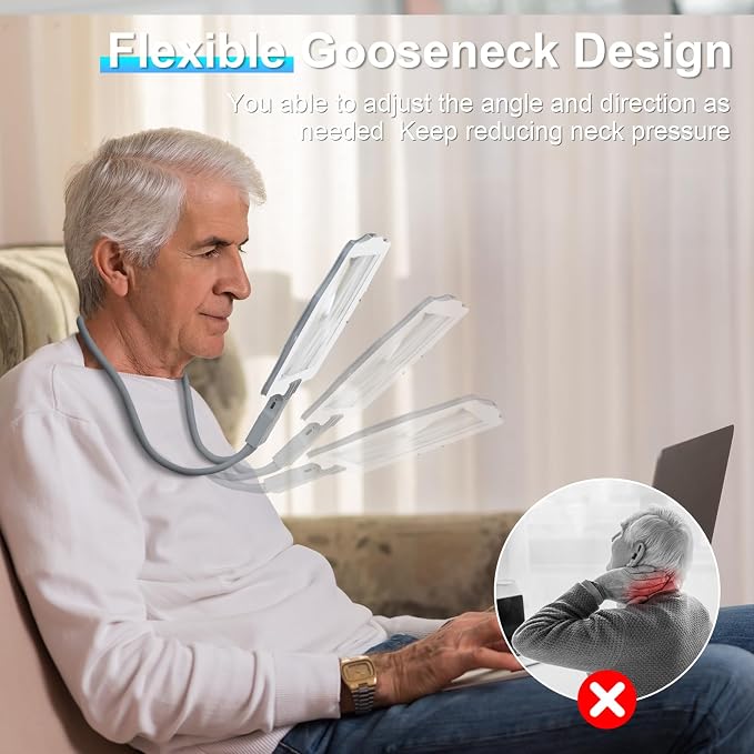5X Neck Magnifying Glass with Light Hands Free for Reading,Seniors | Full Page View Neck-wearable Magnifying Glass Hands-Free, 50 LED Lighted Magnifier for Sewing & Crafts