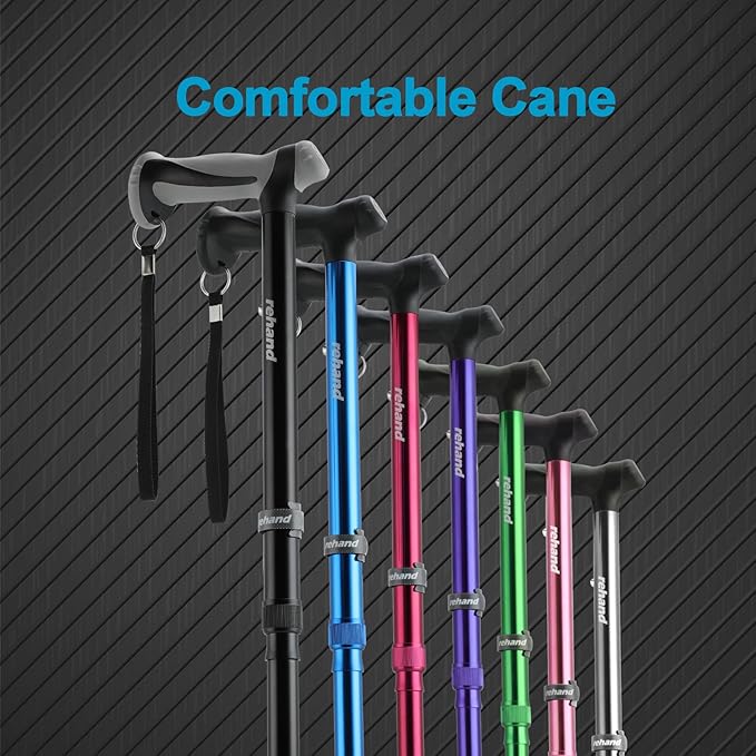 REHAND Walking Cane for Men & Women - Foldable, Adjustable, Lightweight, Self Standing Pivot Walking Cane, Soft Handle Grip, with Travel Bag, Walking Sticks for Seniors & Adults