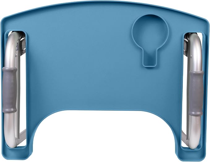 Sigo Blue Walker Tray for Rolling Folding Walker, Tray Table with Cup Holder for Standard Walkers Seniors, Detachable Non Slip TV Accessories Basket Holding Plate Cups Clip On Small Bag Carrier (Blue)