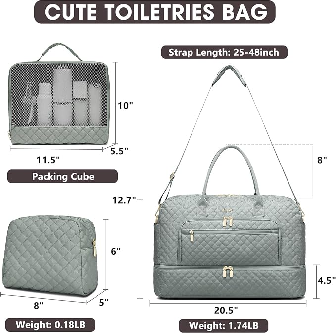 Large Women Travel Duffle Bag, Weekender Bags for Women with Shoe Compartment, Carry on Overnight Bag with Toiletry Bag, Gym Duffel Bag with Wet Pocket, Hospital Bags for Labor and Delivery 3 PCS Set