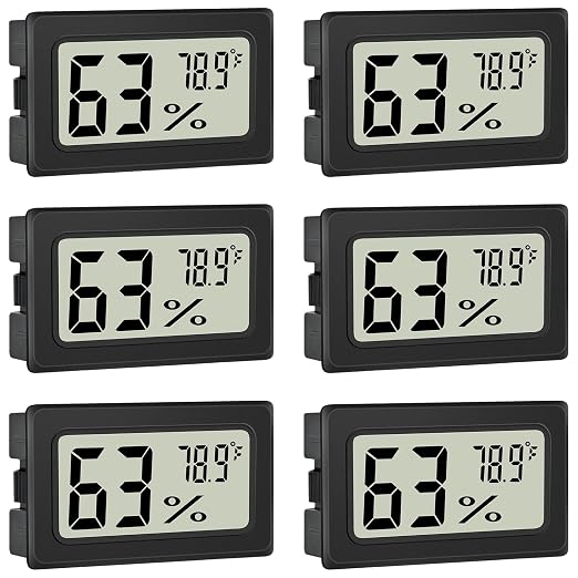 Humidity Meter Indoor Thermometer 6-Pack Mini Digital Thermometer Hygrometer Indoor Temperature Humidity Meters Gauge LCD Display Fahrenheit (℉) for Greenhouse, Reptile Tank, Cellar, Closet