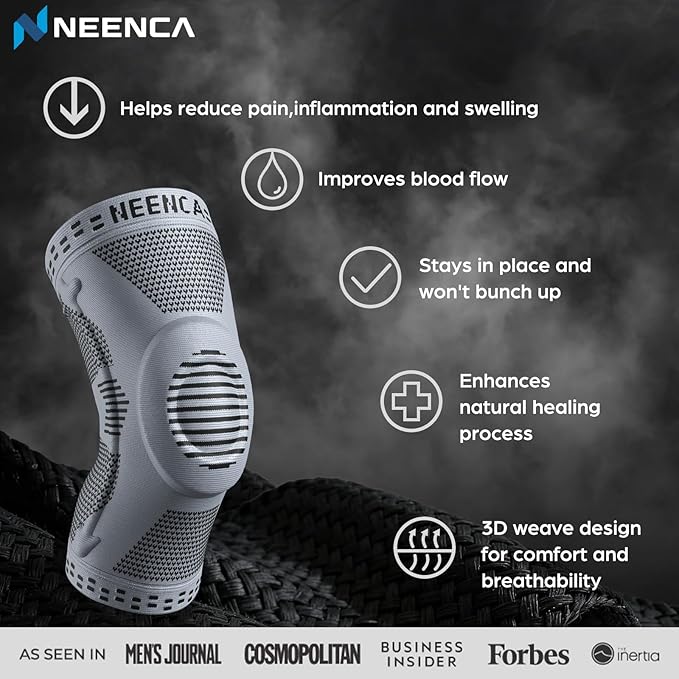 NEENCA Professional Knee Brace for Pain Relief, Medical Knee Support with Patella Pad & Side Stabilizers, Compression Knee Sleeve for Meniscus Tear, ACL, Joint Pain, Runner, Workout (Gray, X-Small)