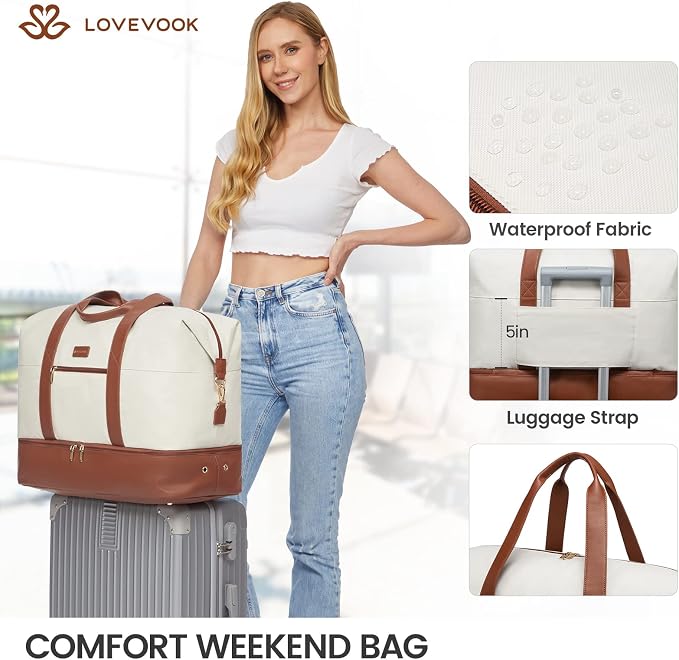 LOVEVOOK Weekender Bag for Women, Large Duffle Bag for Travel with 2 Packing Cubes, Carry on Overnight Bag with Shoe Compartment, Mom Hospital Bags for Labor and Delivery
