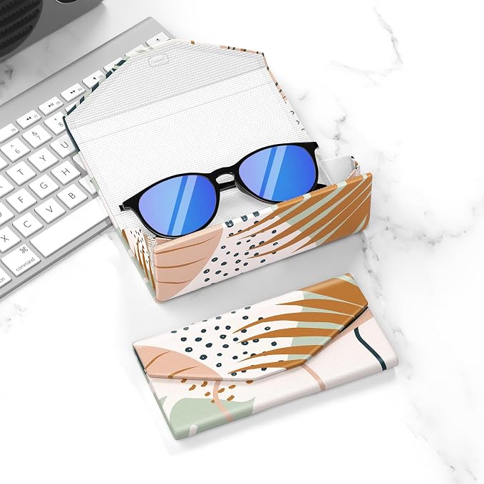 Sunglasses Case, Foldable Glasses Case, Magnetic PU Leather Hard Shell Folding Eyeglass Holder Box, Collapsible Unisex