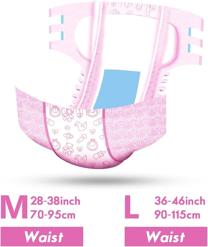 Littleforbig Adult Printed Diaper 10 Pieces - Nursery Pink (Medium 28"-38")