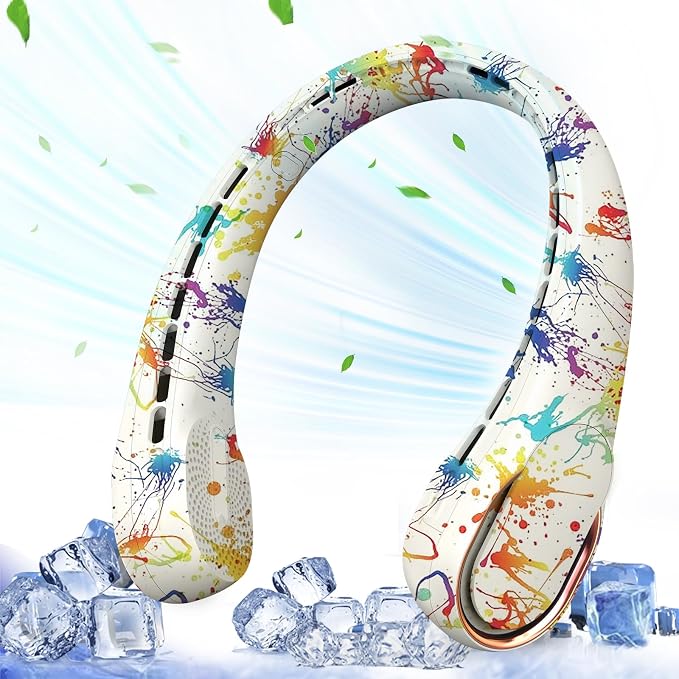 ASNUG Neck Fan, Bladeless Neck Fan, USB Rechargeable Personal Fan, 4000 mAh Battery Operated Wearable Fan, 3 Speeds Adjustable,Faster Cooling, Ultra Quiet, Suitable for Home, Office, Travel, Sports