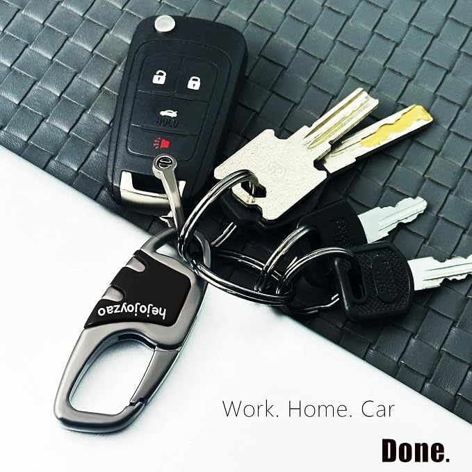 Keychain Carabiner Clip,Heavy Duty Belt Loop Car Key Ring Holder | Durable metal build, mens EDC accessory, 4 key rings, secure locking D-ring, fits belt loops, holds home, car key fobs