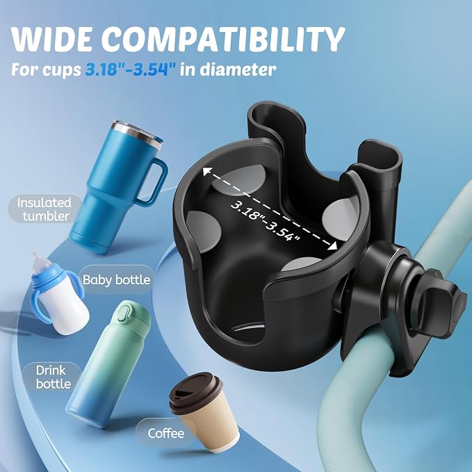 Cup Holder for Walker: Stroller Cup Holder Attachment with Phone Holder | Wheelchair & Stroller Accessories for Rollator, Bike, Scooter, Golf Cart, Baby Essentials, Christmas New Mom Seniors Gifts