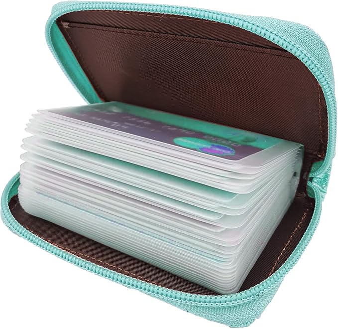 Easyoulife Genuine Leather Credit Card Holder Zipper Wallet With 26 Card Slots