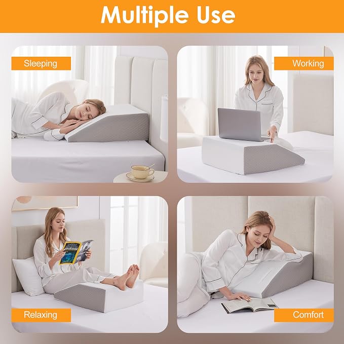 Ruqmuis Leg Elevation Pillow for After Surgery, 6inch Foam Leg Elevating Pillow for Swelling and Blood Circulation, Leg Wedge Pillow for Sleeping, Knee Pillow for Knee Hip Ankle Pain Relief, White