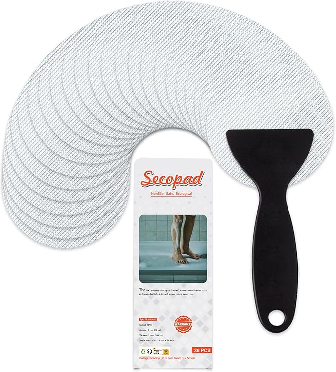 36PCS Non-Slip Bathtub Stickers, Safety Bathroom Tubs Showers Treads Adhesive Decals Scraper