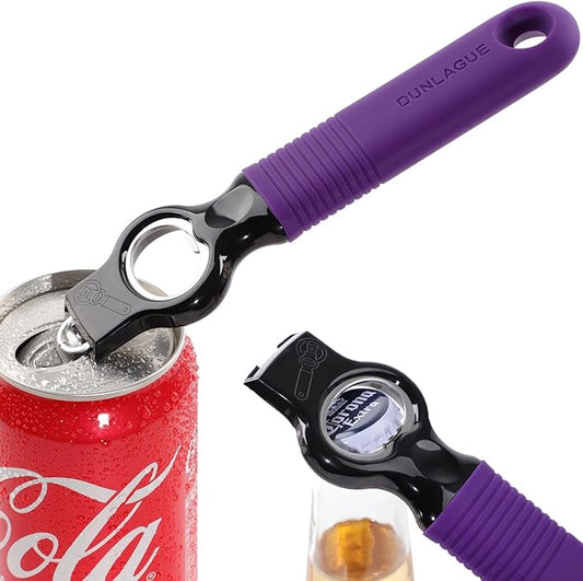 2-Pack Magnetic Beer Bottle Opener & Soda Can Opener, 2-in-1 Bottle Opener and Can Tab Opener Tool for Bartender, Long Nails, Arthritis, Silicone Handle with Build in Magnet - Dark Purple