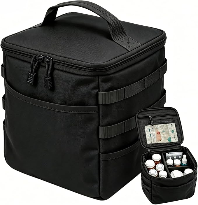 Travel Medicine Bag,Medication Pill Bottle Organizer Empty Case | Medicine Bag For Traveling,Hold Large Pill Bottles,Empty First Aid Bag