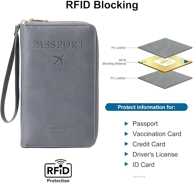 Passport Holder for Travel Women and Men RFID Blocking Passport Holder with Zipper Multi-functional Passport Wallet Passport Case Passport cover Travel Essentials