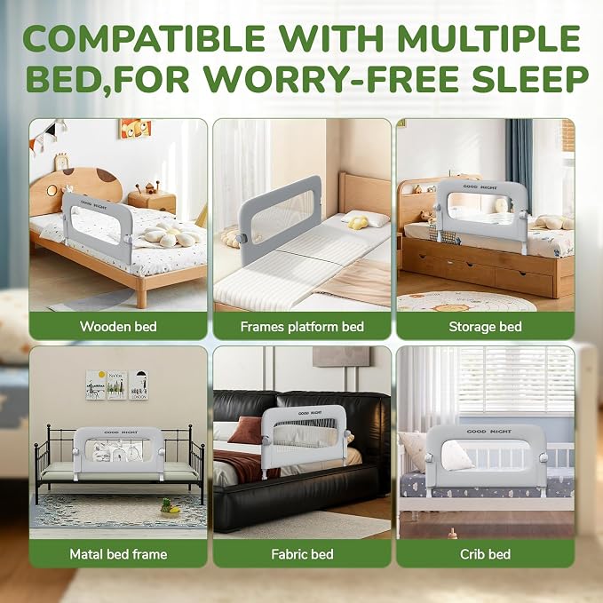 Bed Rail for Toddlers, 47 Inch Toddler Bed Rails, Bed Rail for Baby(Grey) | Adjustable Heights, Folding up Portable, Safe Metal Frame, For Baby, For Crib, Twin, Bunk, Full Size, Queen & King Bed