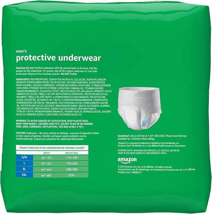 Amazon Basics Maximum Absorbency Incontinence Underwear for Men with Leak Protection, 2X-Large, 14 Count