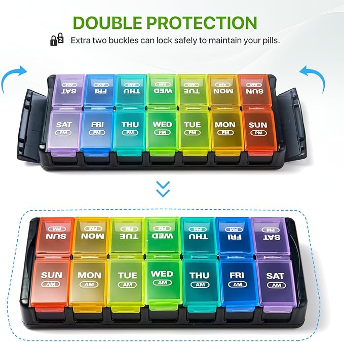 Sukuos Weekly Pill Organizer 7 Day 2 Times a Day, Quick Fill Daily Pill Box (AM PM), Arthritis Friendly Extra Large Pill Cases for Vitamin/Fish Oil/Supplements