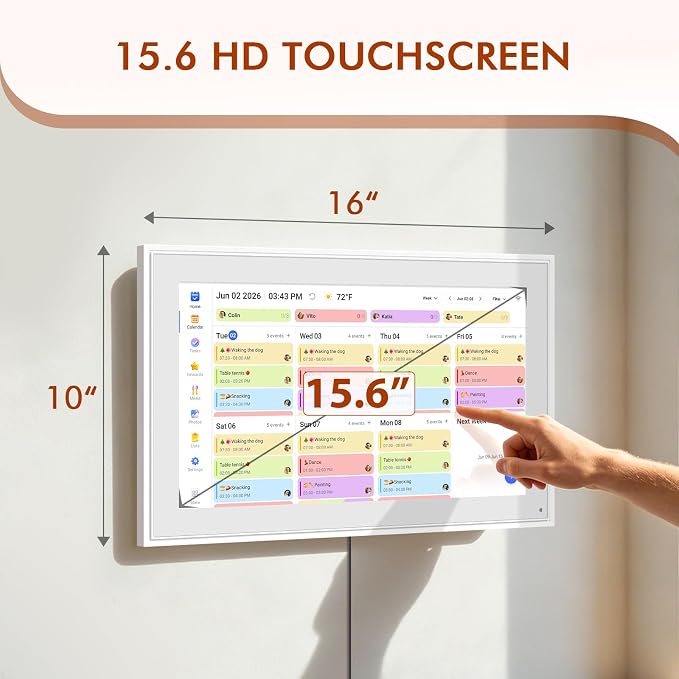 15.6" Digital Calendar - Touchscreen Smart Family Planner & Chore Organizer | Sync Google/iCloud, No Subscription, Chore Chart Reward System, Meal Planner, Digital Photo Frame, Gift for Mom, White