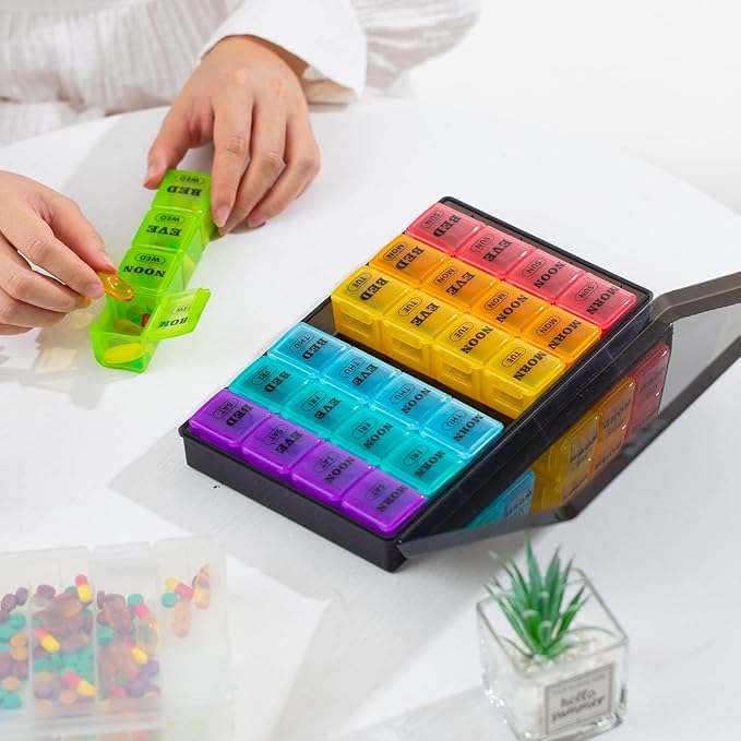 XL Large Weekly Pill Organizer 4 Times a Day, 7-Day Pill Boxes and Organizer AM PM, Big Compartments Pill Case, Monthly Medication Organizer 28 Days Dispenser for Fish Oils