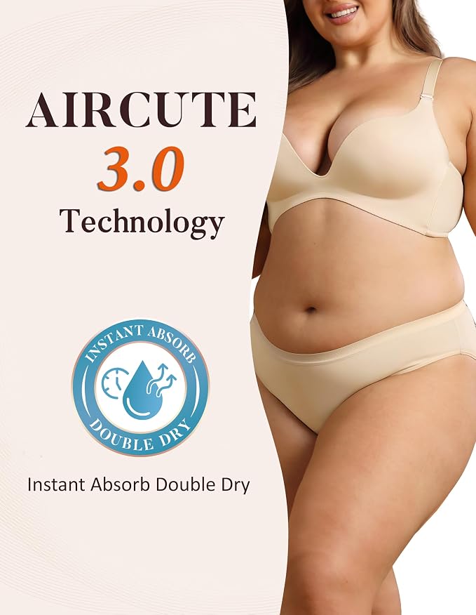 AIRCUTE Washable Leak Proof Incontinence Underwear for Women Absorbency Bladder Control Briefs 70ML,3 Pack (3XL,3 Beige)