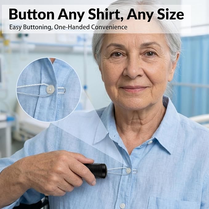 Button Hook with Zipper Pull,2 Pack Button Fastener Helper Assist Hook Tool, One Handed Adaptive Equipment Gadgets, Shirt Dressing Aid Tool for Seniors Elderly Arthritis (2 Black)