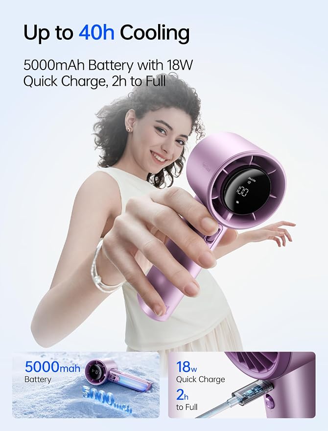 JISULIFE Handheld Fan Pro1S - Next-Gen Airflow: Up to 40H Runtime | Electroplated ABS-Luxury Shine, 1-100 Speed Scroll Wheel, 5000mAh-Portable Fan for Travel, Gifts for Women(Chrome Purple,1Pc)
