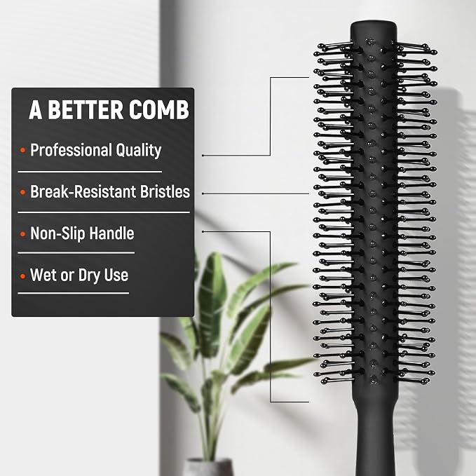 SALONSILK Hair Brush for Men, 4PCS Mens Hair Brush & Styling Comb Set, Fine and Wide Tooth Comb, Gel & Roller Brush for All Hair Types, Perfect for Styling, Grooming, and Detangling