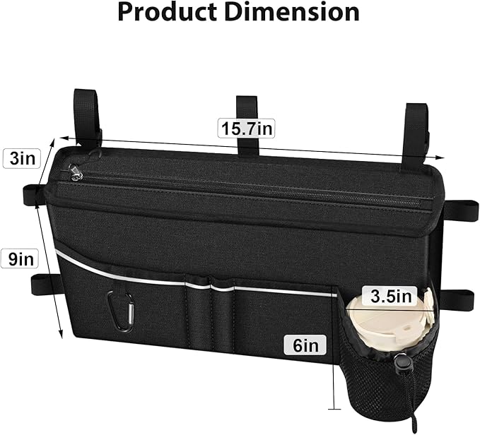 FINPAC Large Walker Tote Bag with Cup Holder, Folding Walker Attachment Hands-Free Storage Basket Mobility Aid Accessory Pouch for Elderly, Senior, Black